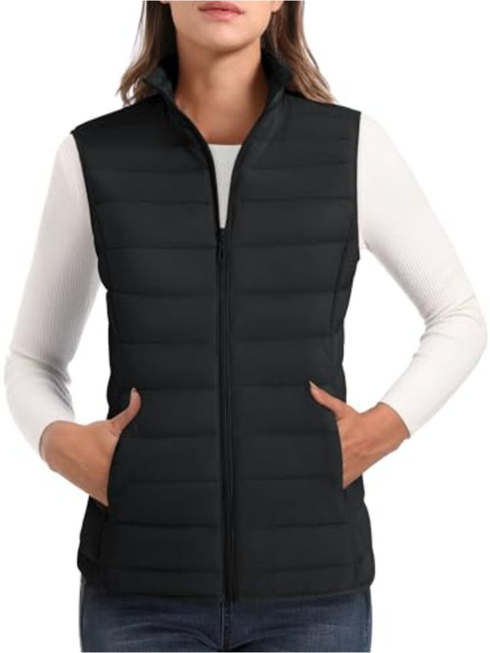 Lightweight Quilted Puffer Vest Sleeveless Zip Stand Collar Padded Outerwear